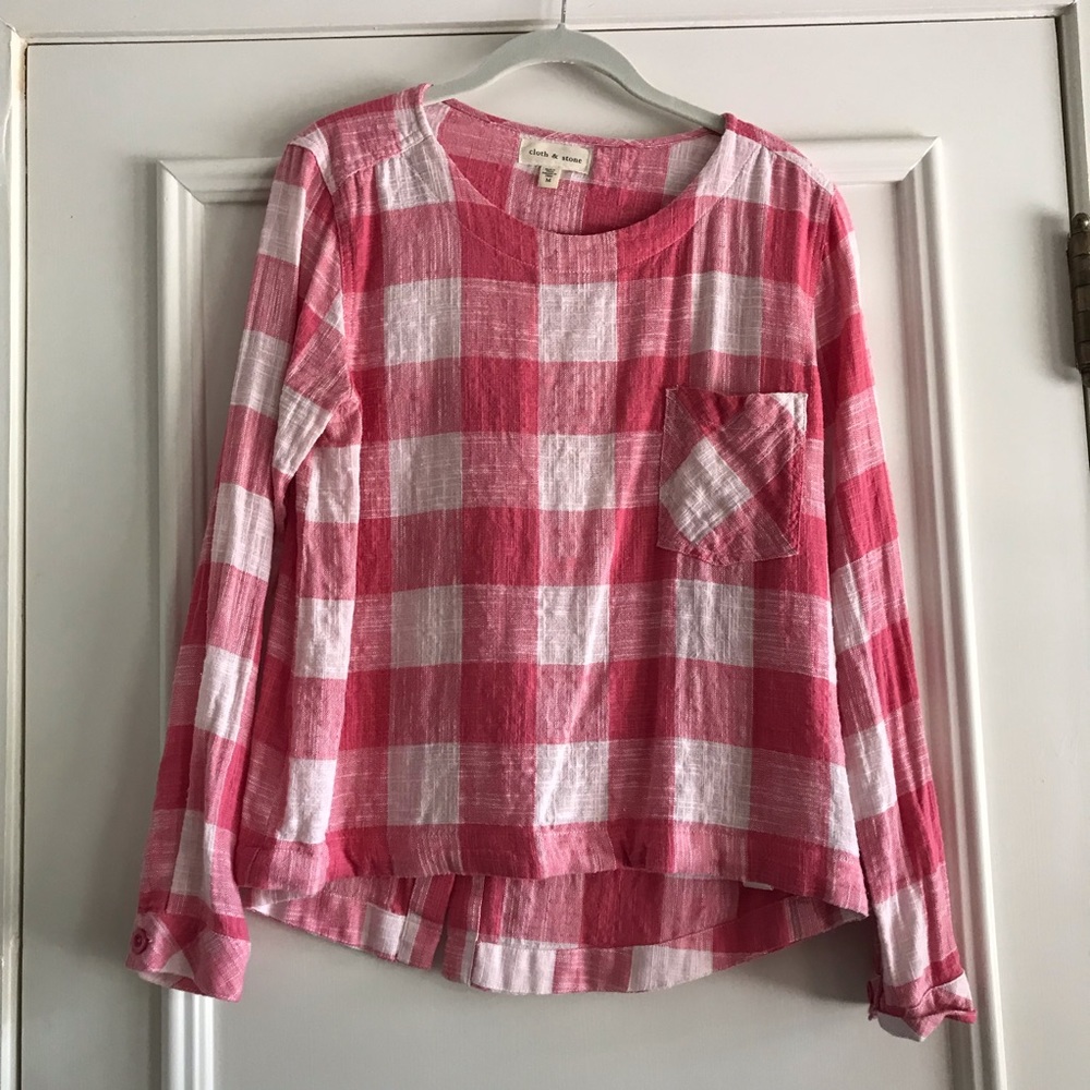 Cloth & Stone - pink/white checked blouse